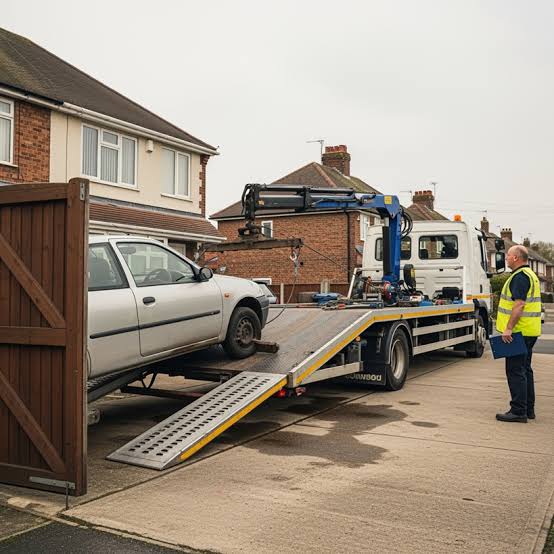 UK scrap yard full of end-of-life vehicles ready for recycling